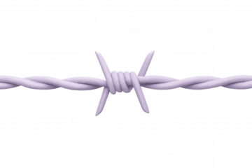Single strand of purple barbed wire isolated on a transparent background, symbolizing confinement, security, and division