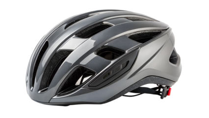 Sleek gray bicycle helmet isolated on transparent background, designed for safety and performance, ideal for cycling enthusiasts and safety campaigns