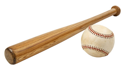 Baseball bat and ball isolated on transparent background, a perfect image for sports enthusiasts, coaches, or anyone involved in baseball