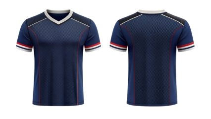 Blue and white soccer jersey isolated on transparent background front and back view of a shortsleeved soccer shirt with a vneck collar