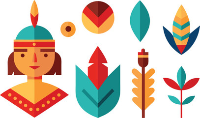 Indigenous peoples day icons collection feathers illustration scalable vector graphic eps