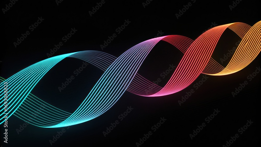 Poster dynamic wave patterns in vibrant colors digital space graphic art abstract design close-up view mode