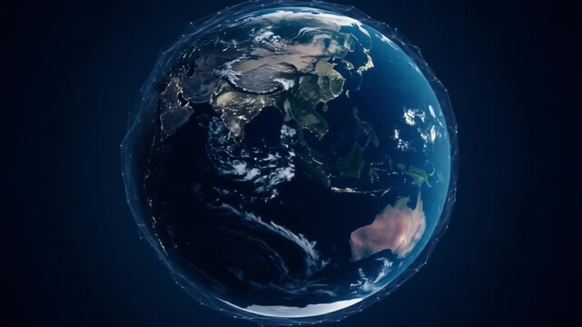 Earth globe with continents visible Surrounded by a faint network