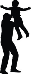 Adult Lifting Child Silhouette – Black Vector Icon of Family Bonding, Parenting Joy, Playful Moment, Love, Trust, and Emotional Connection