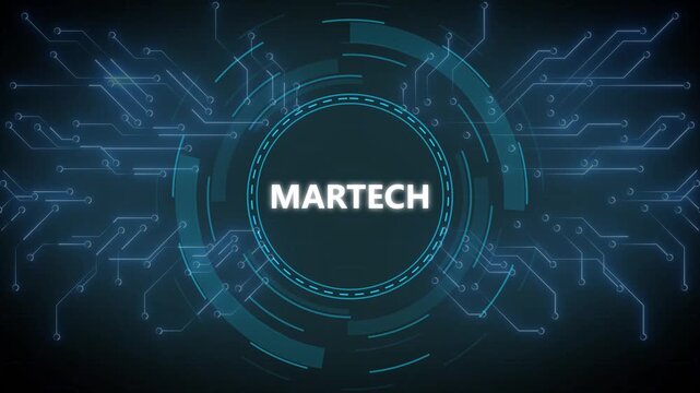 Animated martech technology background featuring glowing circuit board network