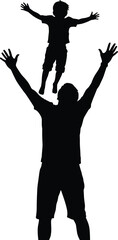 Parent Tossing Child Silhouette Vector Depicting Joyful Bonding, Trust, and Playful Motion for Family, Love, and Relationship Themes
