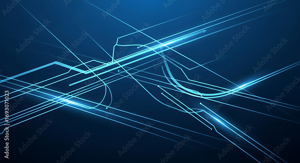 Wall mural abstract technology background with glowing circuit lines and digital network concept