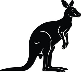 Silhouette of Kangaroo in Side Profile – Black and White Vector for Wildlife, Australia, Animal Icon, Nature, and Motion Themes