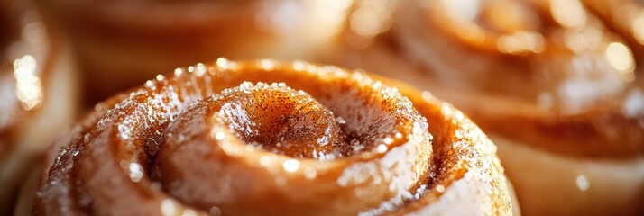 Deliciously warm cinnamon rolls with glaze ready to be served at a cozy bakery during a morning rush