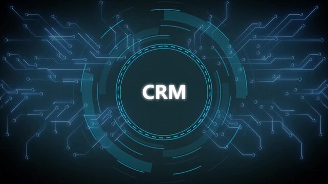 Futuristic crm technology with circuit board design and digital connection. - Powered by Adobe