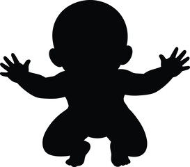Squatting Baby Silhouette Vector with Raised Arms and Spread Fingers Depicting Expressive Infant Movement and Early Developmental Gesture
