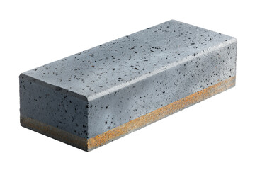 Single gray concrete paving block with rust stains.