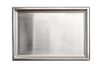 Empty rectangular silver metal serving tray isolated on white.