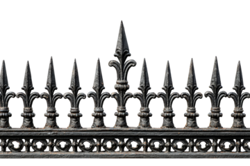 Ornate black wrought iron fence with decorative spear finials.