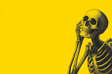 Vintage 1950s Skeleton Halloween Poster Yellow Background