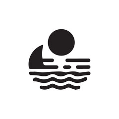 minimalist ocean wave and sunrise icon