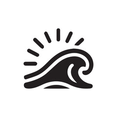 minimalist ocean wave and sunrise icon