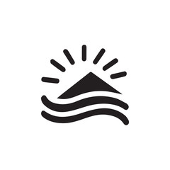 minimalist ocean wave and sunrise icon