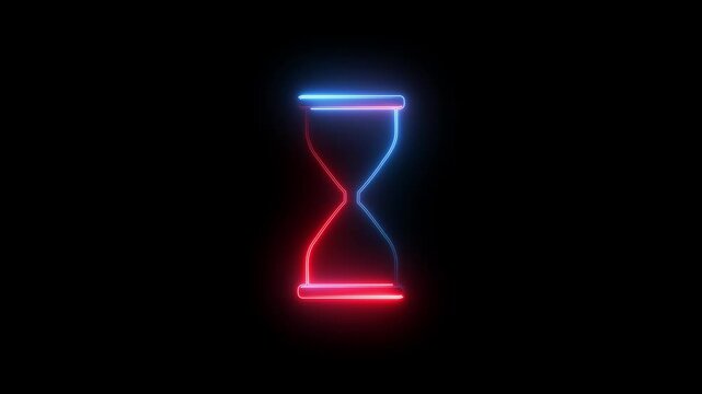 Neon Glowing Hourglass Icon On black Background, Colorful hourglass glows in darkness showcasing the passage of time Vertical 4k Video.