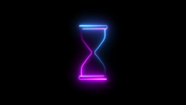 Neon Glowing Hourglass Icon On black Background, Colorful hourglass glows in darkness showcasing the passage of time Vertical 4k Video.