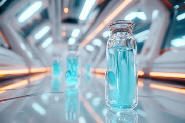 Futuristic laboratory with colorful glass beakers