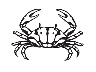 Black crab silhouette on white background. Bold black crab silhouette logo illustration. 