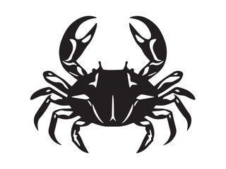 Black crab silhouette on white background. Bold black crab silhouette logo illustration. 