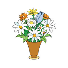 Elegant lily and daisy floral bouquet in a vase on a white background