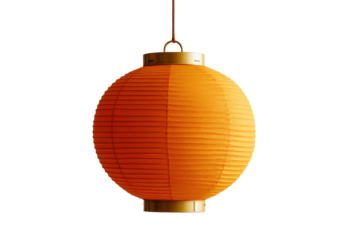 A single bright orange Chinese paper lantern isolated on white.