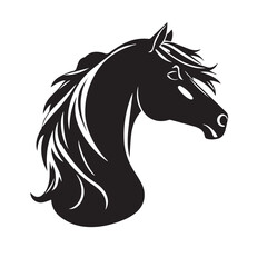Horse head silhouette on white background. Horse head icon. Horse head silhouette. Stylized Horse logo.	