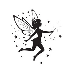 Fototapeta premium Fairy silhouette, Beautiful Fairy Silhouette, Cute fairy flying, Fairy magic silhouettes, isolated white background
