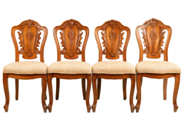 A set of four elegant antique style carved wooden dining chairs.