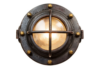 Vintage round nautical ship porthole lamp with brass bolts.