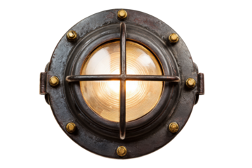 Vintage round nautical ship porthole lamp with brass bolts.