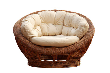 Obraz premium Comfortable round wicker papasan chair with a soft cushion isolated.