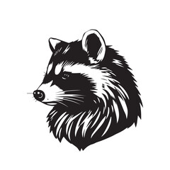 Black racoon silhouette isolated on white background. Racoon head icon vector illustration.