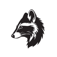 Black racoon silhouette isolated on white background. Racoon head icon vector illustration.