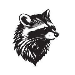 Black racoon silhouette isolated on white background. Racoon head icon vector illustration.