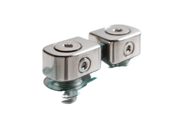 Two precision machined stainless steel mounting blocks with screws.