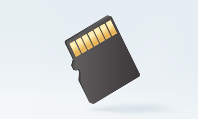 Black micro memory card 3D vector icon isolated on pastel background. Hardware technology microchip backup information of smartphone data electronic design illustration.
