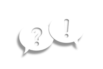 Question and exclamation dialogue on speech bubbles on transparent background