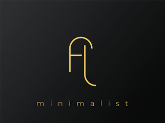 FL Minimalist Logo with Interlocking Shapes on Solid Black Background. A clean and modern minimalist logo design.