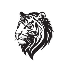 Tiger head silhouette on white background. Black tiger logo design. Tiger icon.