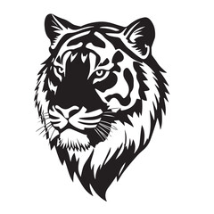Tiger head silhouette on white background. Black tiger logo design. Tiger icon.