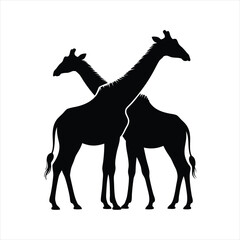 Elegant Silhouette Vector of Two Graceful Giraffes Intertwined in a Stylized Artistic Composition
