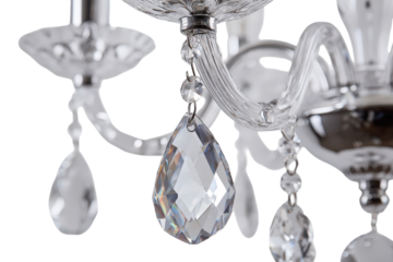 Elegant crystal chandelier with sparkling faceted pendants.