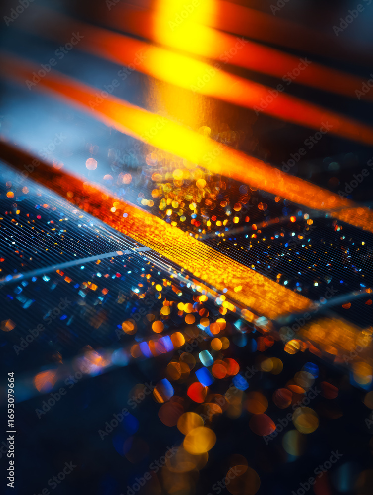 Aufkleber abstract glowing orange and blue light reflections on a textured surface creating a vibrant and dyna