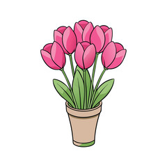 Elegant pink tulip bouquet in a classic vase on a clean white background