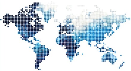 World map, pixelated, gradient