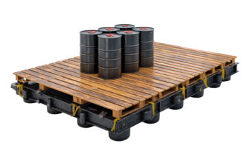 Industrial Floating Platform with Six Black Drums Isolated.